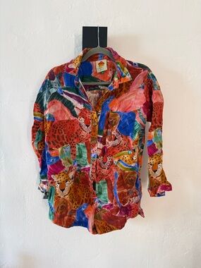 Farm Rio Colorful Animal-Print Button-Down Romper  in Multicolor